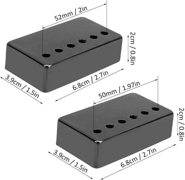 2 st elgitarr pickup-skal, nickel pickup-skal gitarr pickup-skydd 50 mm och 52 mm (svart) black