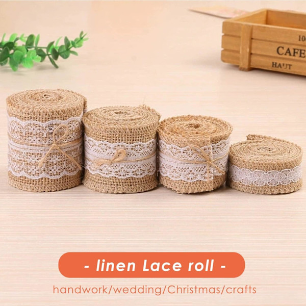 4 rullar 2M Jute spetsband,   jute rulle canvas för bröllop jul firande manuellt arbete paket
