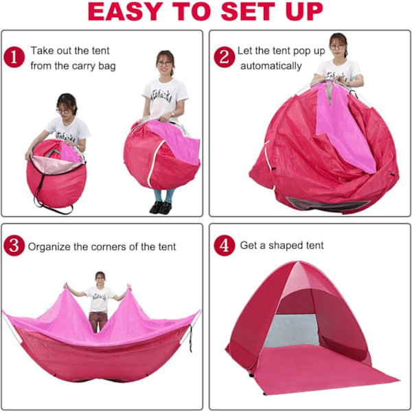 Pop-up-tält, strandcampingtält hopfällbart utomhuslätt vattentätt tält (rosa) Pink