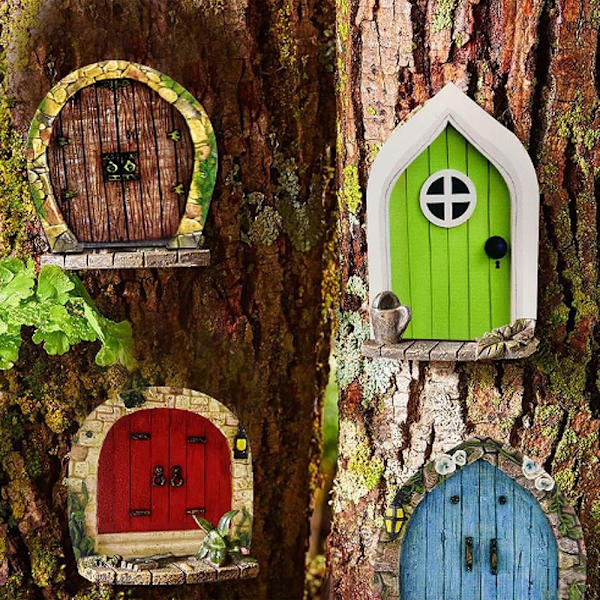 6 st Miniatyr Dörrar i Trä, Fe Dörrar, Mini Dörr Form Träbitar Fe Dörrar