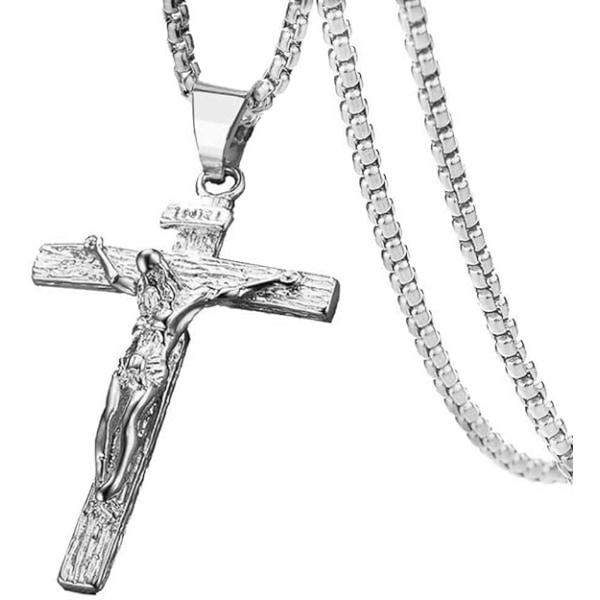 Krucifix Halsband i rostfritt stål Jesus Kristus dop Kristna smycken（silver） Silver
