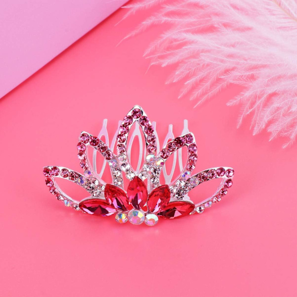 1 st Mini Kam Prinsessa Tiara Strass Hårklämmor för Bröllopshår(röd) Red