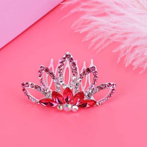 1 stk Mini Kam Prinsesse Tiara Rhinestone Hårspenner til Bryllupshår (rød) Red