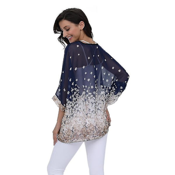 Kvinnors Chiffon Bohemisk Solskydd Strandkläder Bikini Cover Ups blue