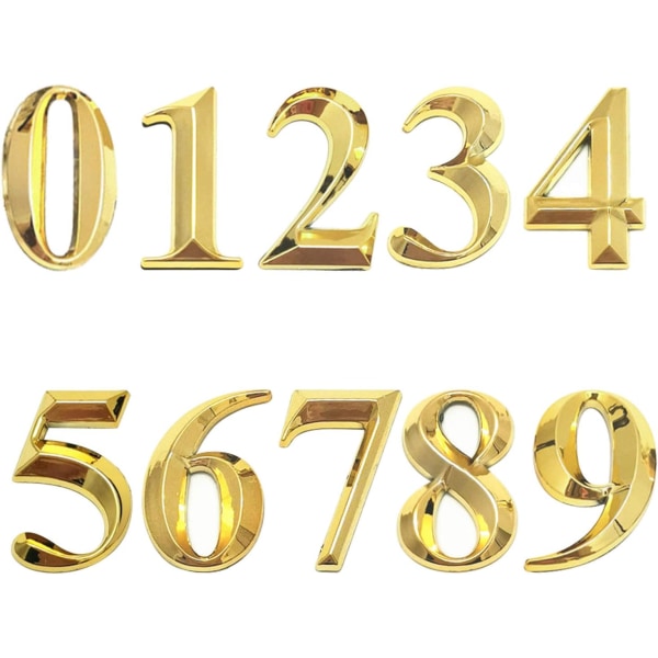 10 st självhäftande 3D-husnummer Brevlåda Adressnummer 0-9(Guld)