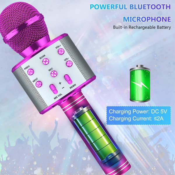 5-i-1 Bluetooth-mikrofon for barn med høyttaler, bærbar mikrofonleke (lilla) Purple