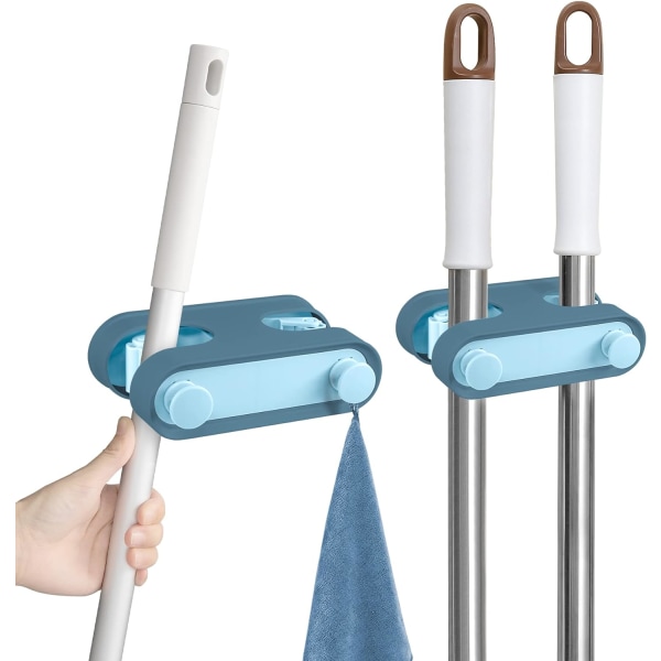 Kvastmopphållare, 2 st Väggmonterad kvasthållare, självhäftande köksskåphållare för badrum, blå blue