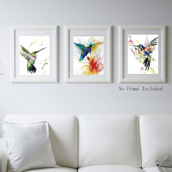 Set med 3 abstrakta akvarellfågelposters - Modern canvasväggmålning sovrum vardagsrum badrumsdekor kolibri - Oinramad, 20*25 cm