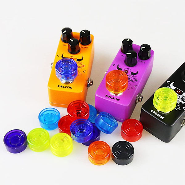16 st flerfärgade fotomkopplartoppar, gitarrfotspik i plast, effektpedalsskyddskåpa