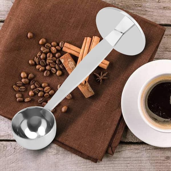 Kaffeskje, kaffeporsjonerer og stamper, 2-i-1 kaffeåpner og stamper kaffemål rustfritt stål