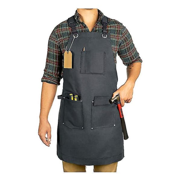 Arbeidsforkle i vokset kanvas med lommer (mørkegrå Deluxe Edition) Dark Grey