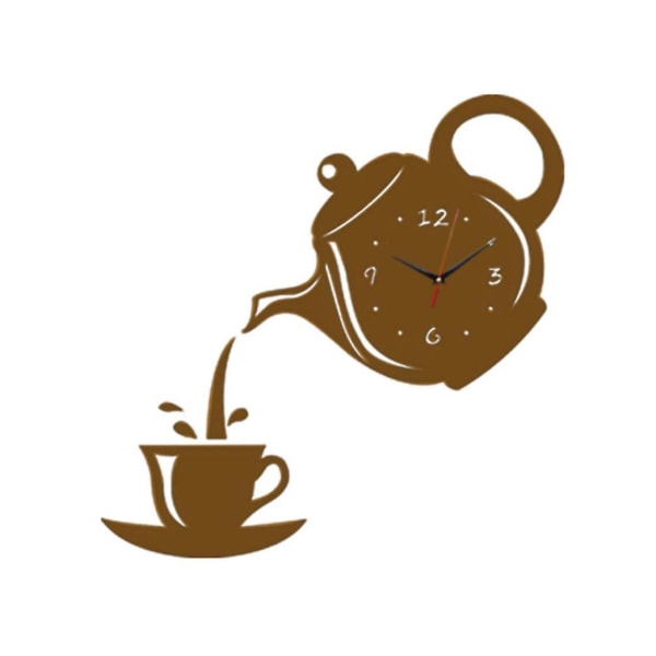 Väggklockor Kreativ DIY Akryl Kaffe Kopp Tekanna 3D Väggklocka Dekorativ brown