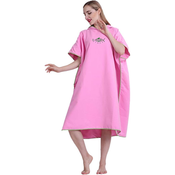 Unisex Bad Poncho Strandhandduk Mikrofiber Snabbtorkande Badrock Poncho med Huva Badhandduk（rosa） pink