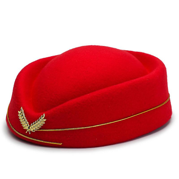 Kvinnors Shell Wool Stewardess Hat brittisk band Performance hatt (Röd) Red