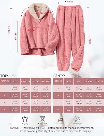 Dame fluffy pyjamassæt fleece pullover bukser løs plys nattøj (Rose, S) Rose s