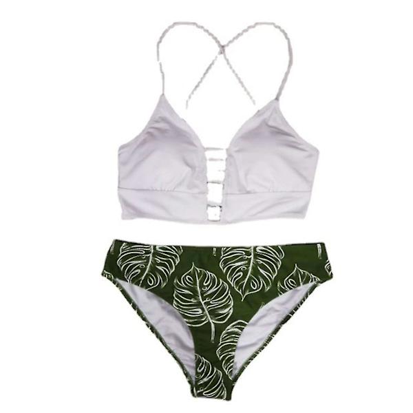 Bikinibaddräkt för kvinnor med print Snörning Multi band, vit+grön, S White S
