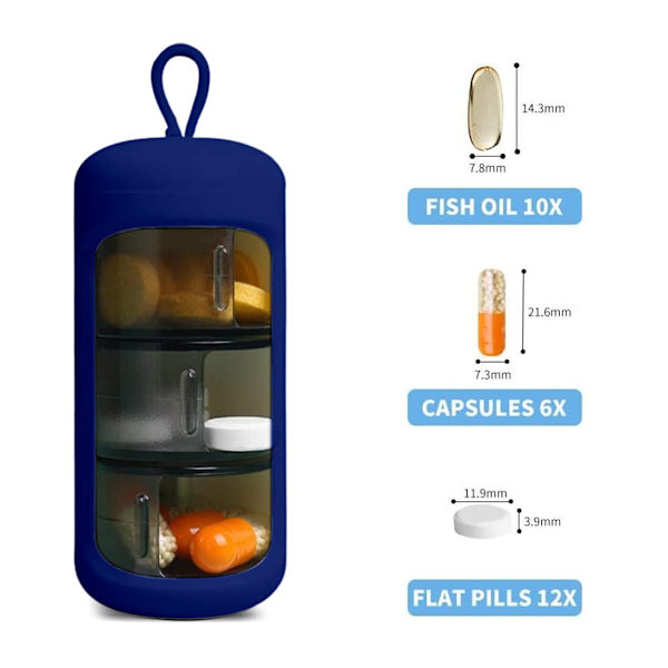 3 fack, Mini bärbar pillerbox, pillerbox med silikonhalsband