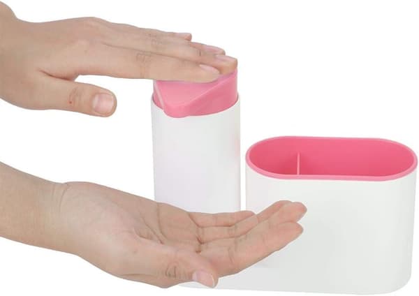 Oppvaskmiddeldispenser, såpedispenser med svampholder til kjøkken (rosa) pink