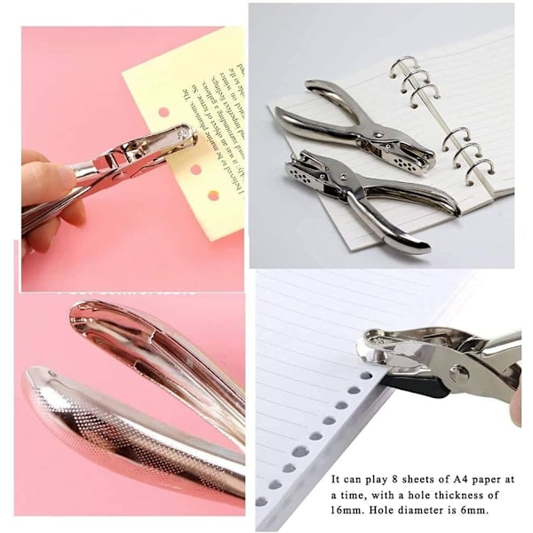 Metallisk handhålsstans 1 hål papper rostfritt stål för DIY konst kontor skola hem silver 6 mm