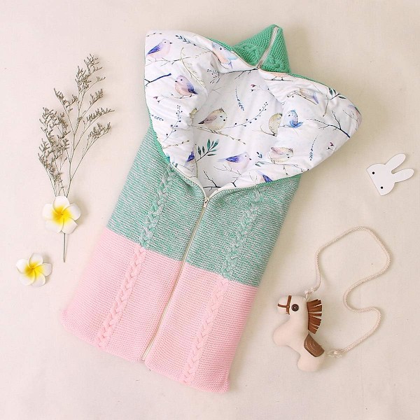 Nyfödd baby barnvagn, sovsäck, swaddle filt, multifunktionell barnvagn, 0-12 månader（Grön） green