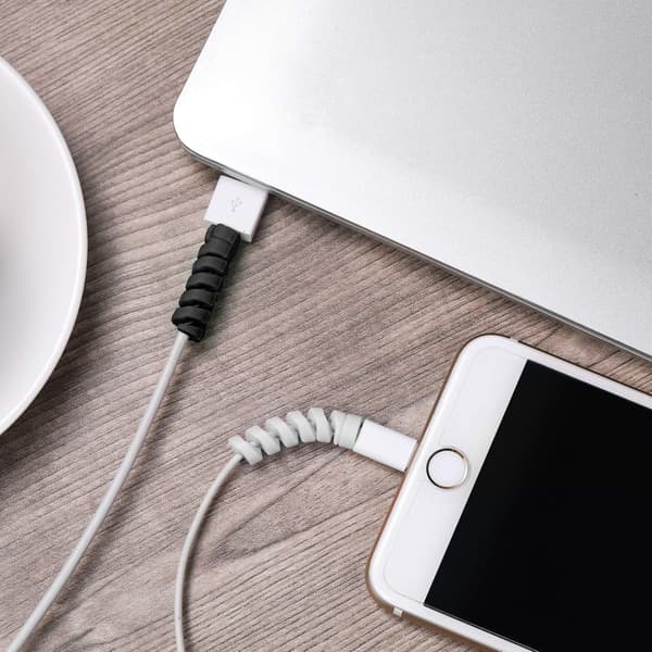 12 stk. opladerkabelbeskytter, fleksibel silikone USB-beskyttelse, musekabelbeskyttelse (sort, hvid)