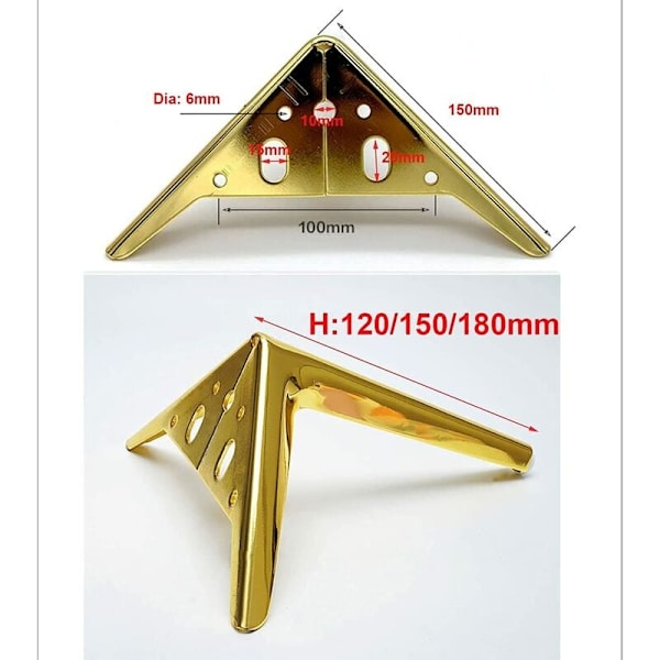 Set om 4 triangulära möbler med guldben, galvaniseringspoleringsprocess, guld 12 cm