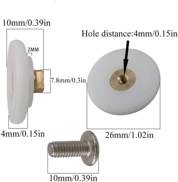 4 st Dia. 26mm Duschrum Rullhjul Nylon Koppar Rulle 26mm x 6mm