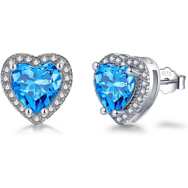 Damer och flickor Silver Stud Örhängen Heart Stud Örhängen (blå diamant) blue