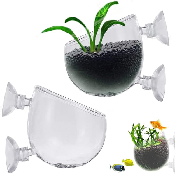 2 st krukor för akvarium, växtstöd för akvarium med sugkopp, glaskopp för akvarium