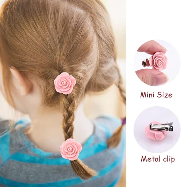 10 stk Mini Hårspenner, Blomster Hårklips, Små Hårklemmer for Kvinner Jenter Barn (Rosa)