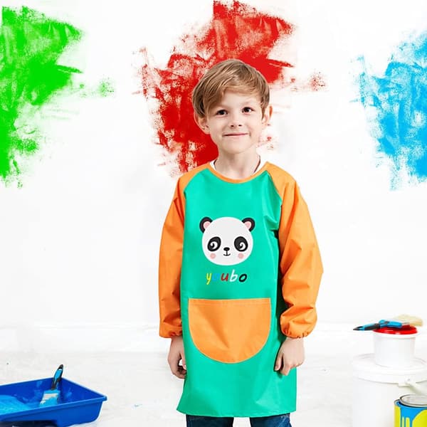 Barneforkle for håndverk og maling, 3-6 år, vanntett kjole (Panda grønn) green