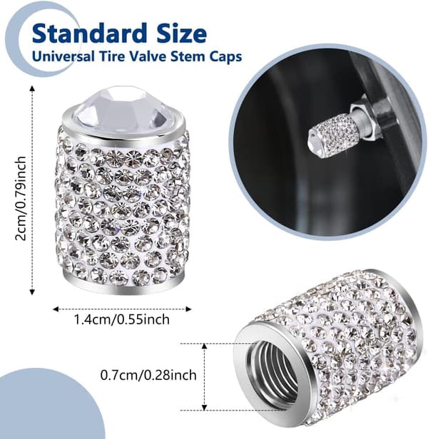Ventilhette i aluminiumslegering Manuell ventilhette med rhinestones (hvit) 4 stk white