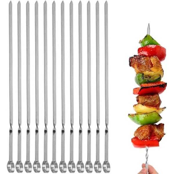 Metallplatt grillspett 14 tum återanvändbara grillspett verktyg 12 stycken 35*5*1.8mm