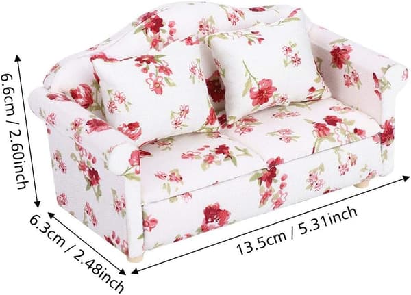 Dukkehusmøbler Sofa, Minisofa med 1/12 blomstermønster, Velegnet til tilbehør