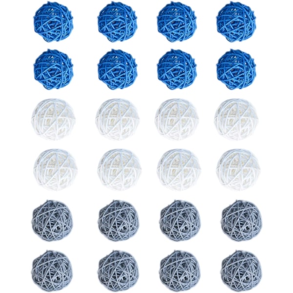 24st 2-tums rottingbollar Dekorativa vasfyllmedel Hemdekorativa (blå, grå, vit) color 2