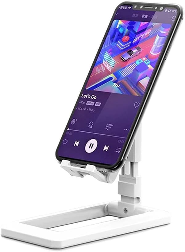 Bordtelefonholder, justerbar foldbar telefon- og tablet-holder (hvid)
