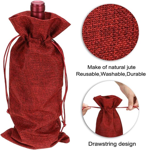 12 st Jute Väska Med Snörning, Röd red