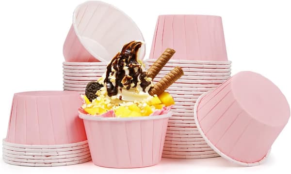 Pakke med 50 papir muffinsformer, mini cupcakeformer til bryllup, bursdager (lys rosa)