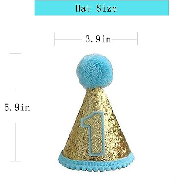 1:a Glitter Födelsedagskottar med Pom Poms, Justerbara Huvudband Sparkle Partyhattar (Blå) color 2