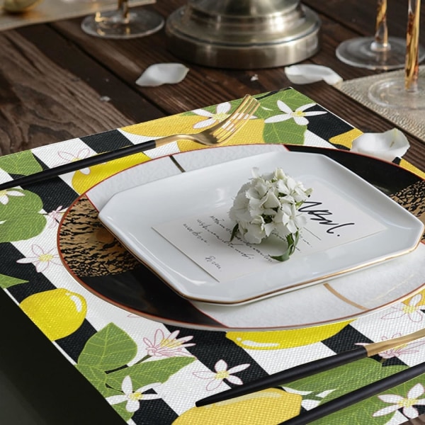Citron bordstablett dekor rektangulär värmetålig bordsunderlägg 12X18in 4 set