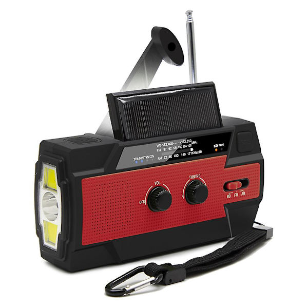 Nödväderradio, solcellsdriven handvevbar bärbar NOAA-väderradio med ficklampa och rörelsesensorlampa, mobiltelefonladdare, SOS-larm red
