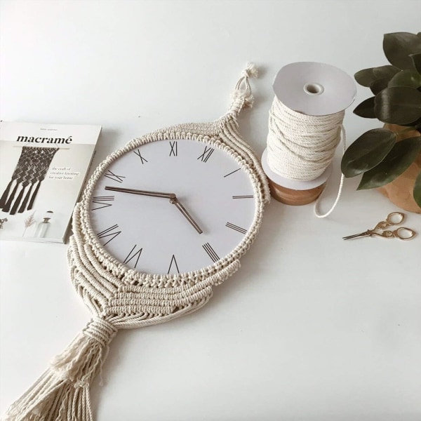 Nordisk vind MacrameTapestry Tillgänglig Väggbonad Väggklocka Boho Decor Tapestry Mandala