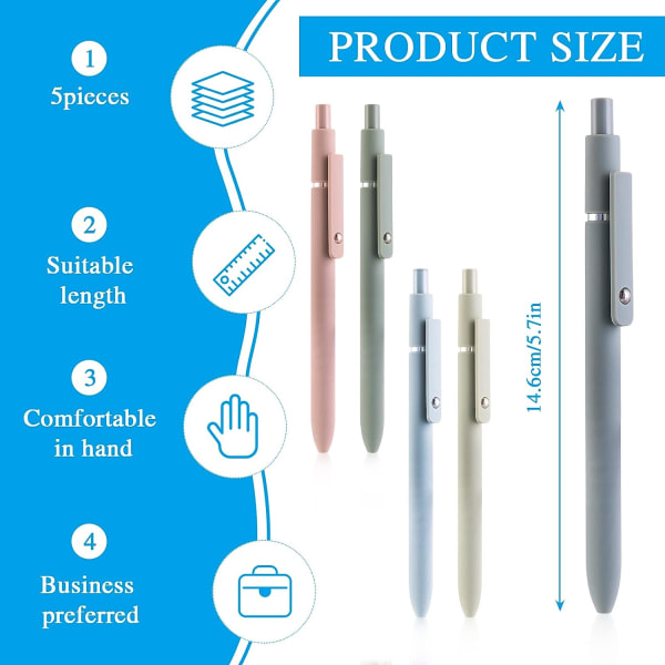 5-pack estetiska kulspetspennor, 0,5 mm indragbara gelpennor, söta kulspetspennor color 1