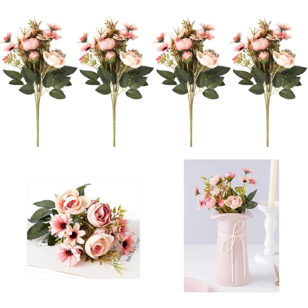 4st konstgjorda blommor, konstgjorda rosor sidenblommor, konstgjorda rosor krysantemumbukett