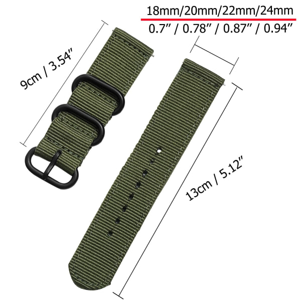 24 mm universell ballistisk klockarmband, nylon canvas vävd ögla ersättningsband, spänne