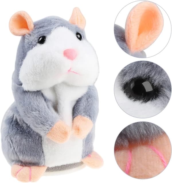 Puhuva hamsteripehmolelu, toistaa sanomasi hauska lasten pehmolelu, harmaa