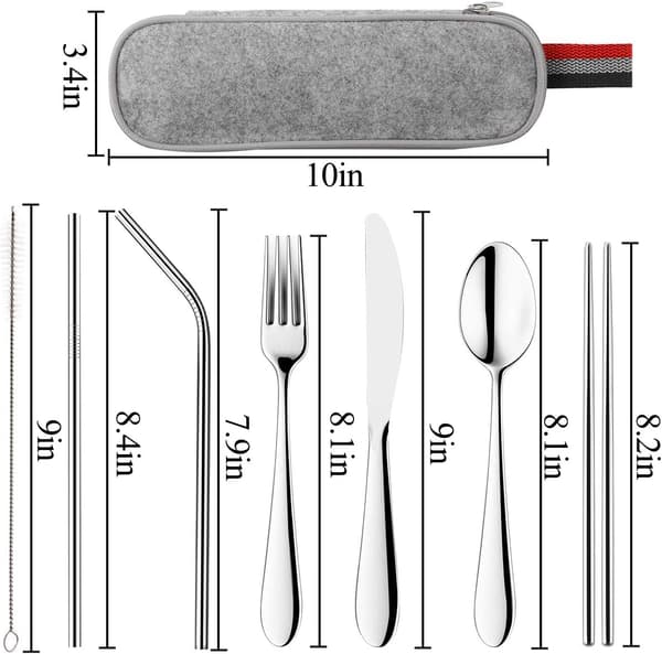 Set med 8 bärbara bestick i rostfritt stål, bestick för utomhusresor och camping (silver) silver