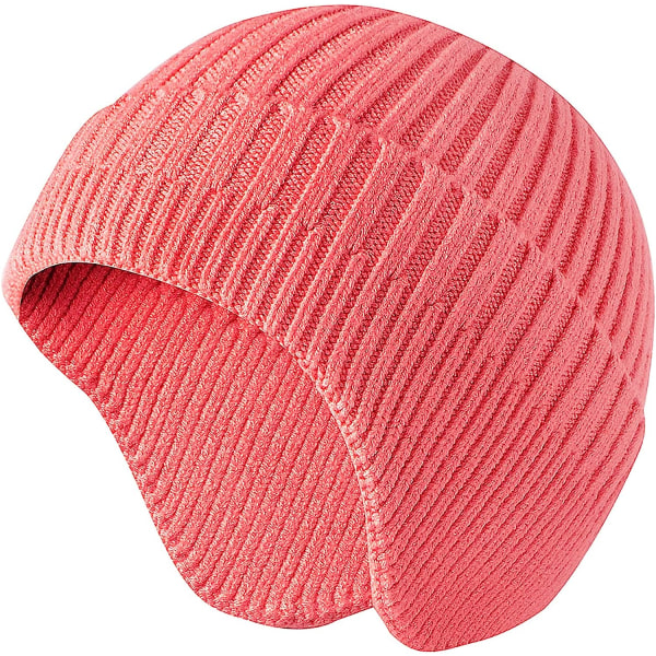 Stickad mössa för män, vintermössor för kvinnor med öronlappar, herr yllemössa, varm mössa med öronvärmare pink