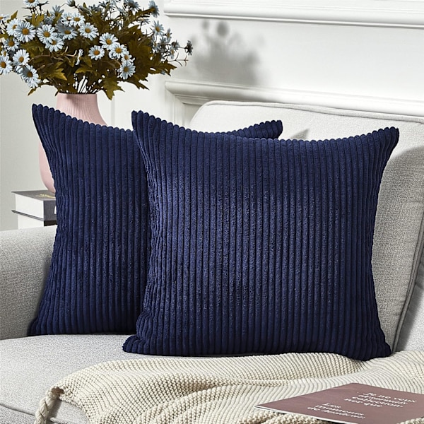 Set om 2 randiga manchester kuddfodral mjuka kuddfodral för soffa (16 tum, mörkblå) Dark blue 40*40
