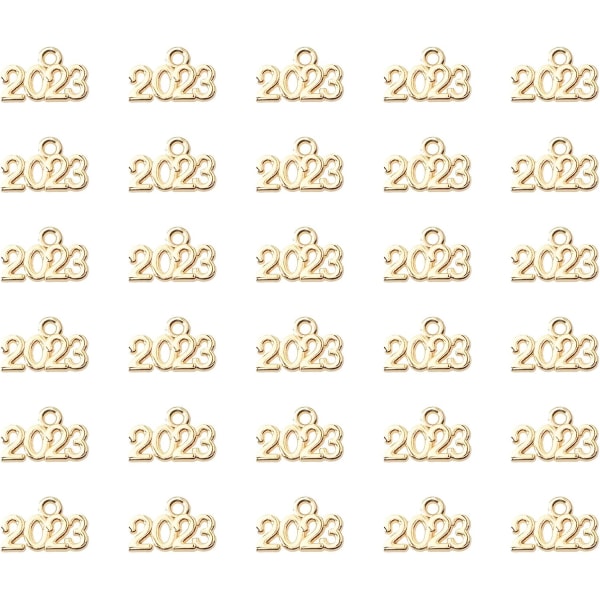 100 st 2023 berlocker metallår berlocker brevhängen för smyckestillverkning (guld) Gold